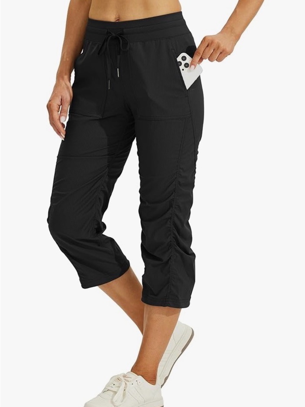 Willit Black Striped Hiking Travel Capri Pants NWT Size L Quick Dry